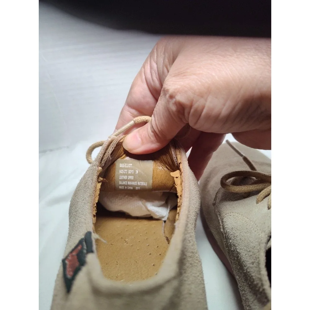 Youth BASS Shoes Tie Shoe Size: 3M Boy Suede Tan Oxford‎ Elliott